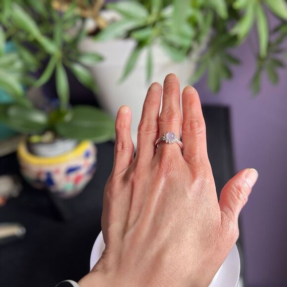 Rose Quartz Crystal Halo Cubic Zirconia Ring Adjustable Size 7.5‎ - Picture 6 of 15